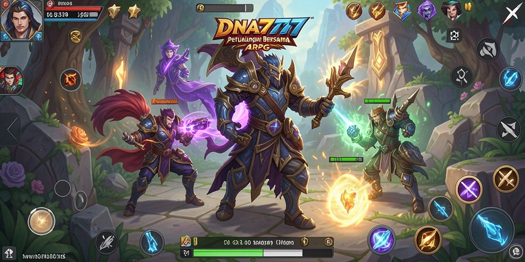 Screenshot menampilkan pertarungan seru dalam game ARPG DNA777.
