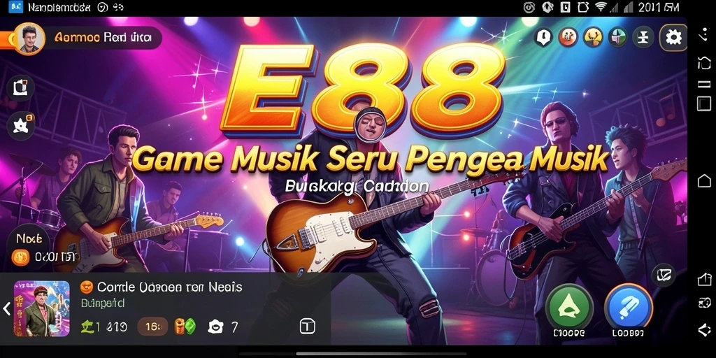 Screenshot utama E88 menunjukkan gameplay seru dengan musik yang menyenangkan.