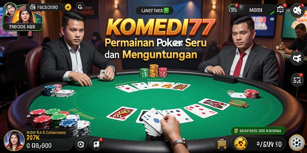 Tangkapan layar gameplay KOMEDI77 menampilkan suasana poker yang seru.