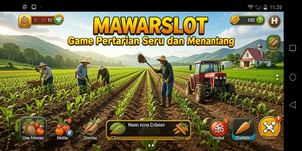 Tampilan gameplay seru MAWARSLOT saat mengelola lahan pertanian.