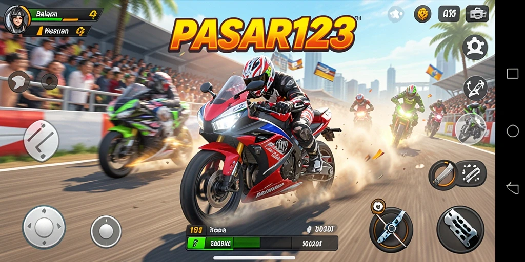 Tampilan gameplay balapan motor yang seru dan mengesankan.