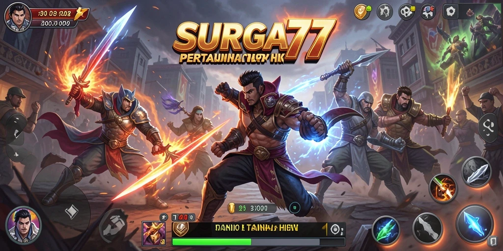 Gambaran gameplay pertarungan intens di SURGA77.